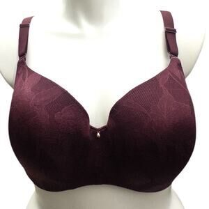 Cacique Invisible Lace Backsmoother Lightly Lined Balconette Bra 44D Red Wine